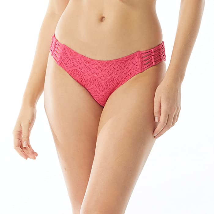 Vince Camuto Crochet Strappy Bikini Bottoms in Dragon Fruit Pink S - Bellso